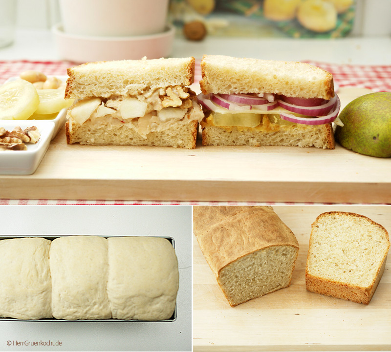 Sandwiches: Saure Gurke mit Erdnuss-Senf und Bergkäse. Außerdem: Birne ...