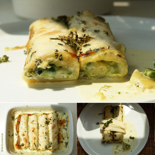 Cannelloni mit pürierten Oregano-Erbsen