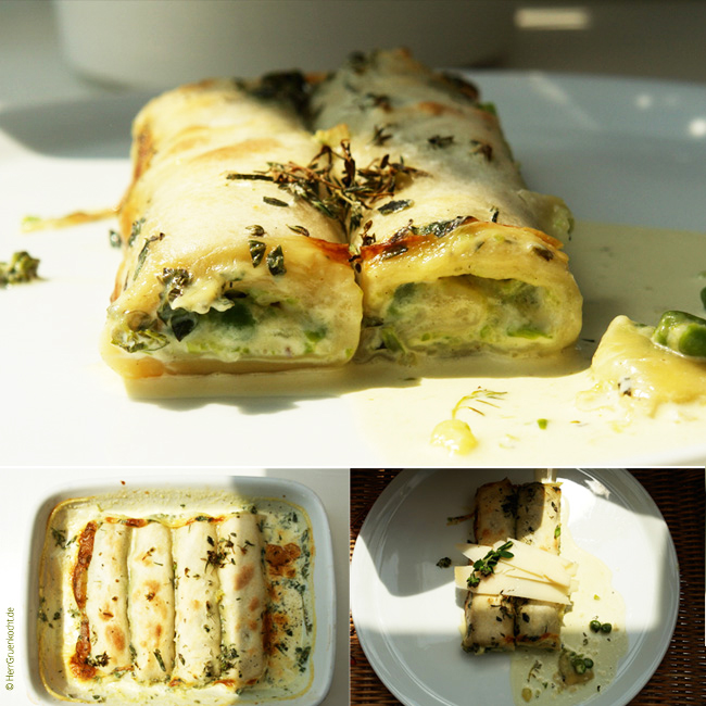 Cannelloni with pureed oregano peas