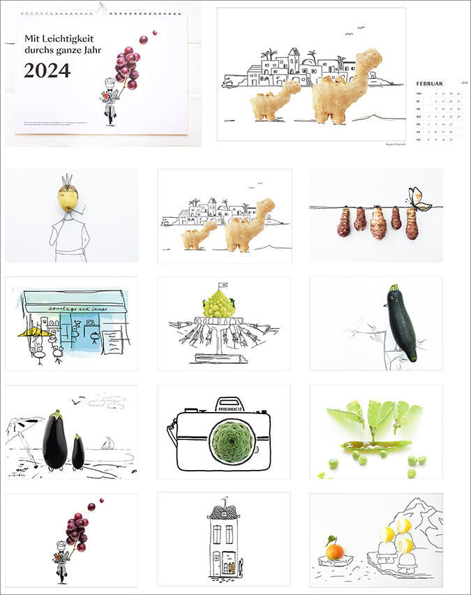 DER HERR GRÜN WANDKALENDER 2024 MIT 12 ILLUSTRATIONEN